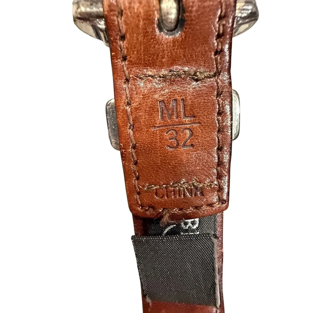 Brighton Brown Braided Leather‎ Belt Silver Engraved Buckle Southwestern Size 32